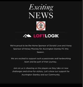 LOFT LOGIK Sponsors Donald Love & Kelsey Mooney – Accrington Stanley